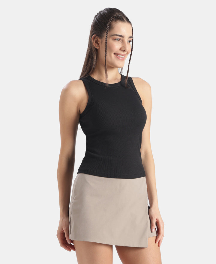 Super Combed Cotton Elastane Stretch Slim Fit Racerback Styled Tank Top - Black