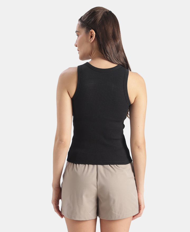 Super Combed Cotton Elastane Stretch Slim Fit Racerback Styled Tank Top - Black