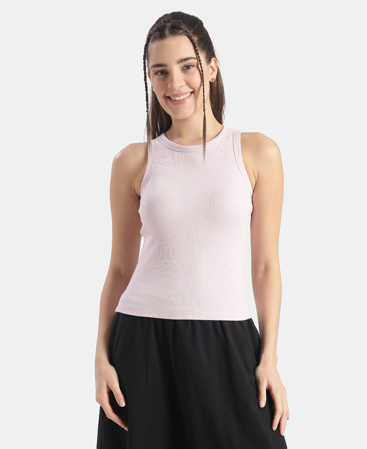 Super Combed Cotton Elastane Stretch Slim Fit Racerback Styled Tank Top - Lilac Snow