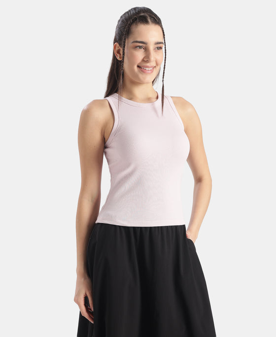 Super Combed Cotton Elastane Stretch Slim Fit Racerback Styled Tank Top - Lilac Snow