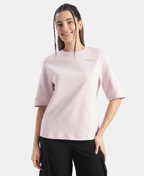 Super Combed Cotton Rich Oversized Graphic Print T-Shirt - Lilac Snow
