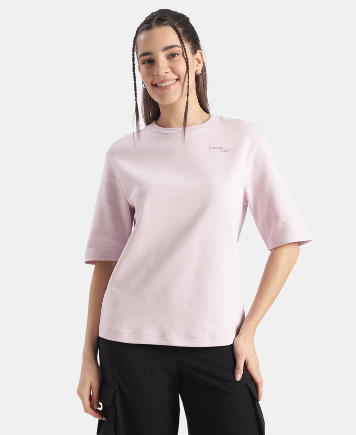 Super Combed Cotton Rich Oversized Graphic Print T-Shirt - Lilac Snow