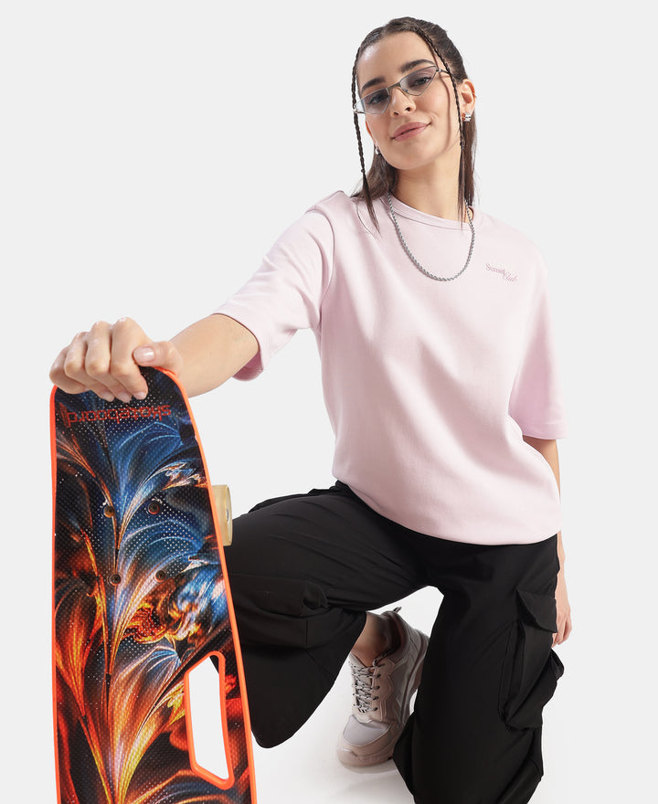 Super Combed Cotton Rich Oversized Graphic Print T-Shirt - Lilac Snow