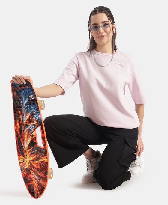 Super Combed Cotton Rich Oversized Graphic Print T-Shirt - Lilac Snow