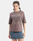 Super Combed Cotton Rich Oversized Graphic Print T-Shirt - Plum Truffle