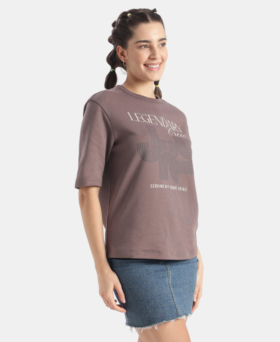 Super Combed Cotton Rich Oversized Graphic Print T-Shirt - Plum Truffle
