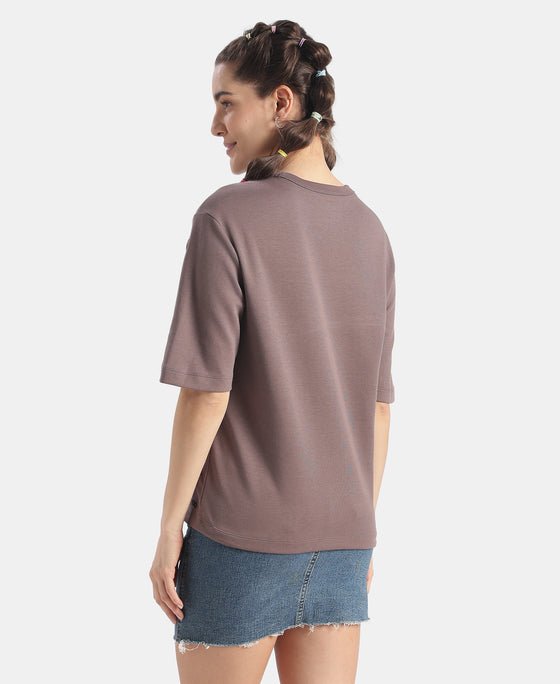 Super Combed Cotton Rich Oversized Graphic Print T-Shirt - Plum Truffle