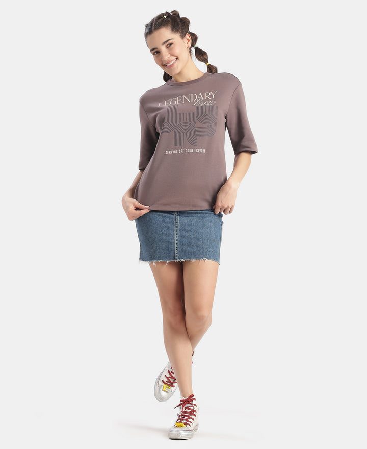 Super Combed Cotton Rich Oversized Graphic Print T-Shirt - Plum Truffle