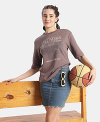 Super Combed Cotton Rich Oversized Graphic Print T-Shirt - Plum Truffle