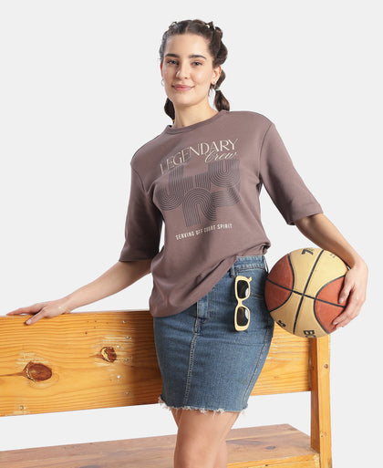 Super Combed Cotton Rich Oversized Graphic Print T-Shirt - Plum Truffle