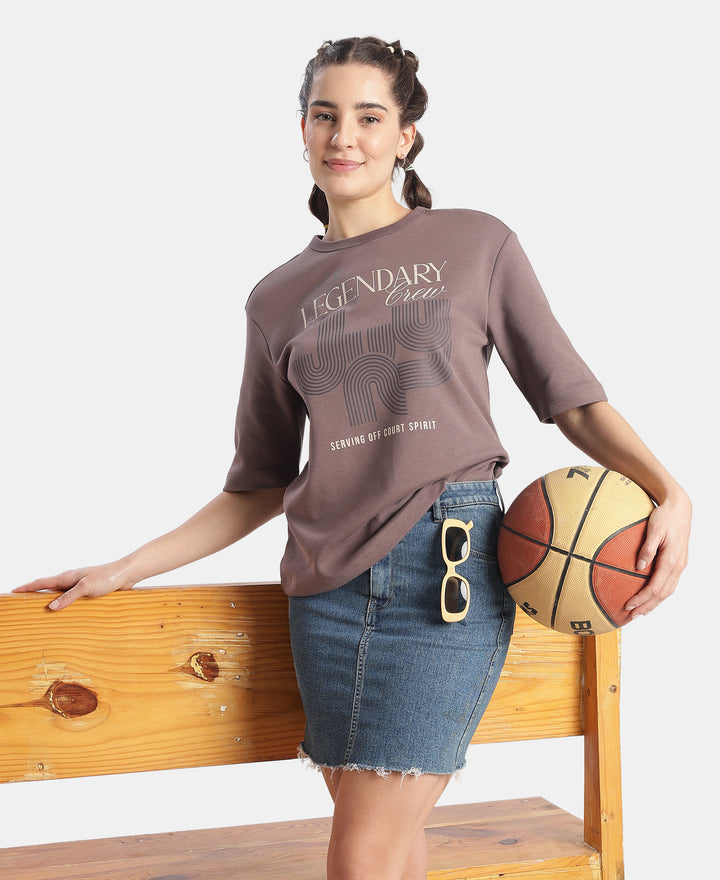 Super Combed Cotton Rich Oversized Graphic Print T-Shirt - Plum Truffle