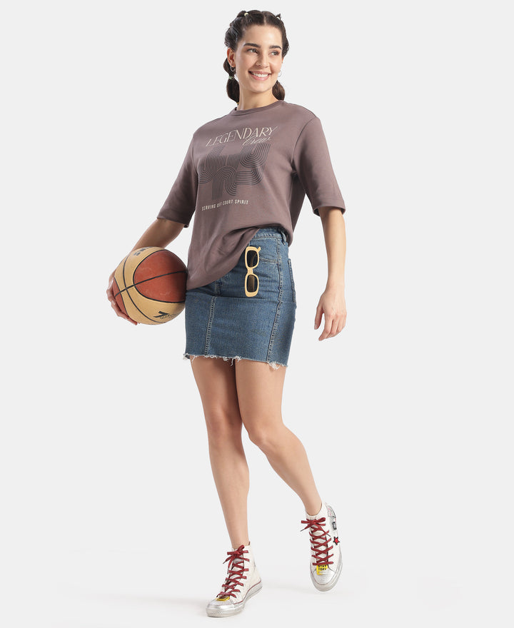 Super Combed Cotton Rich Oversized Graphic Print T-Shirt - Plum Truffle