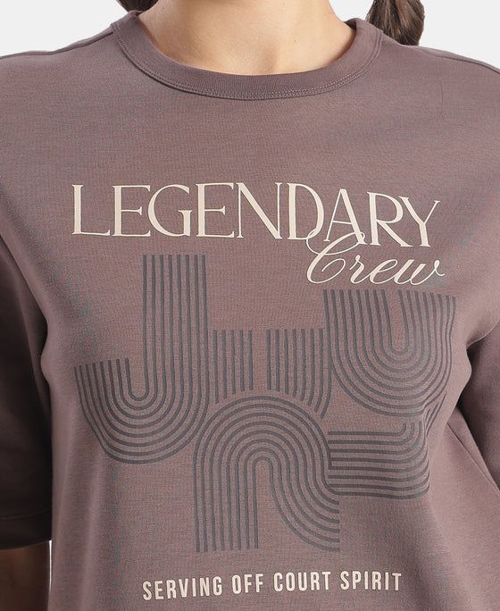 Super Combed Cotton Rich Oversized Graphic Print T-Shirt - Plum Truffle