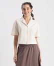 Microfiber Fabric Relaxed Fit Drop Shoulder Styled Shirt - Egret