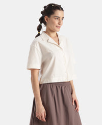 Microfiber Fabric Relaxed Fit Drop Shoulder Styled Shirt - Egret