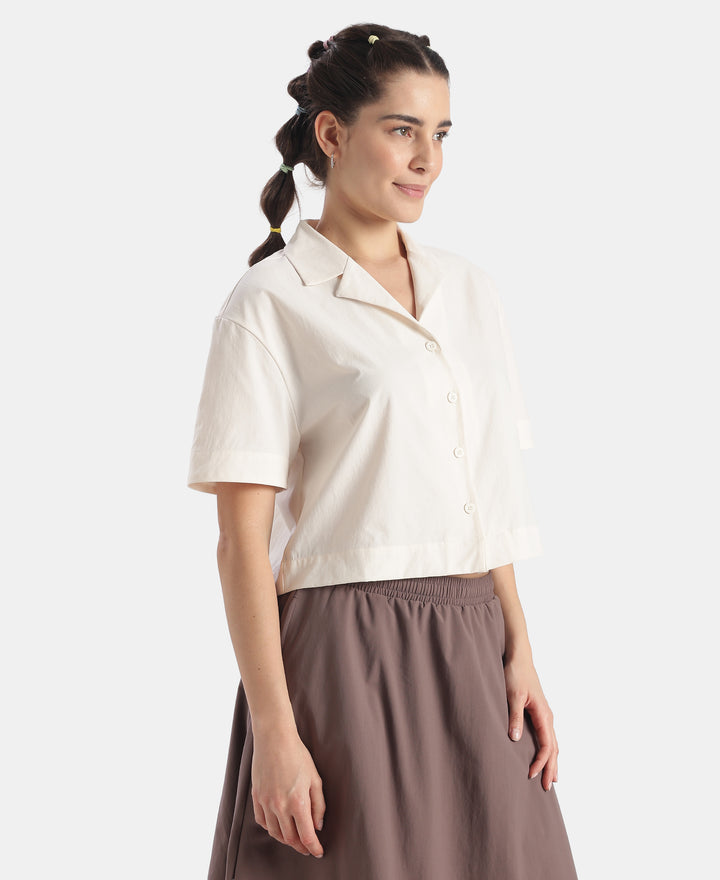 Microfiber Fabric Relaxed Fit Drop Shoulder Styled Shirt - Egret