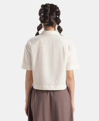 Microfiber Fabric Relaxed Fit Drop Shoulder Styled Shirt - Egret