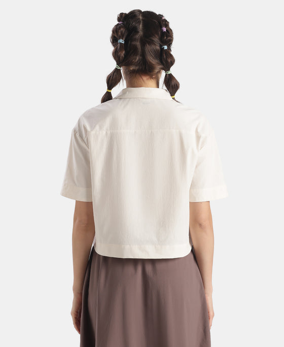Microfiber Fabric Relaxed Fit Drop Shoulder Styled Shirt - Egret