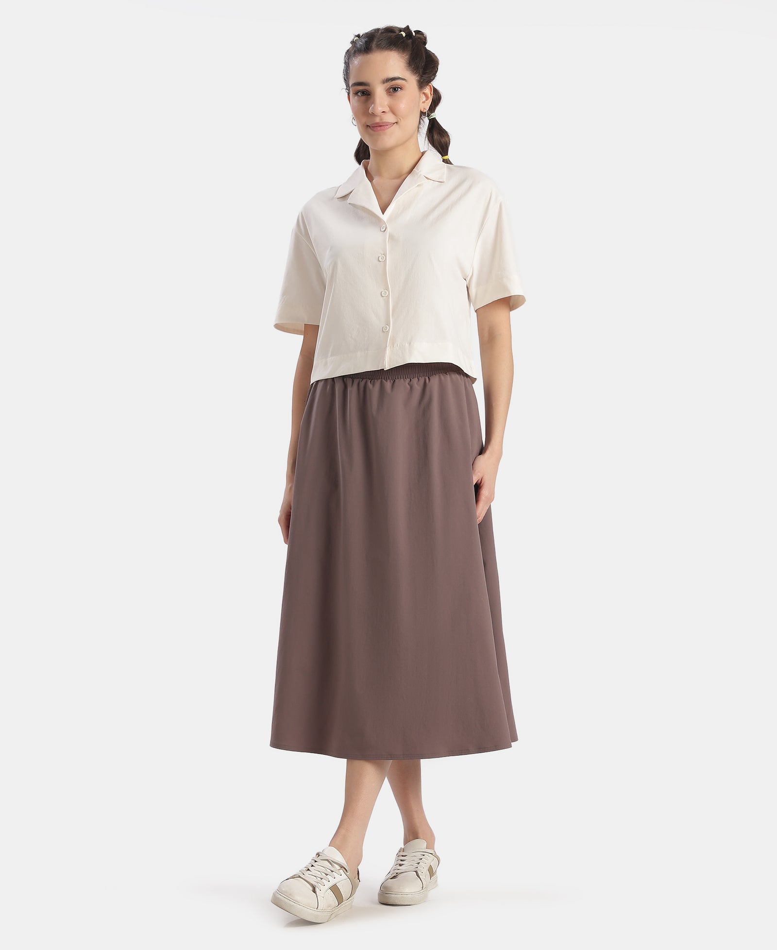 Microfiber Fabric Relaxed Fit Drop Shoulder Styled Shirt - Egret