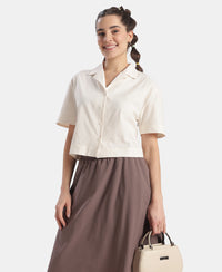 Microfiber Fabric Relaxed Fit Drop Shoulder Styled Shirt - Egret