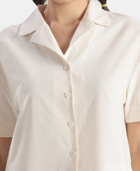 Microfiber Fabric Relaxed Fit Drop Shoulder Styled Shirt - Egret
