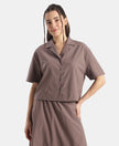 Microfiber Fabric Relaxed Fit Drop Shoulder Styled Shirt - Plum Truffle