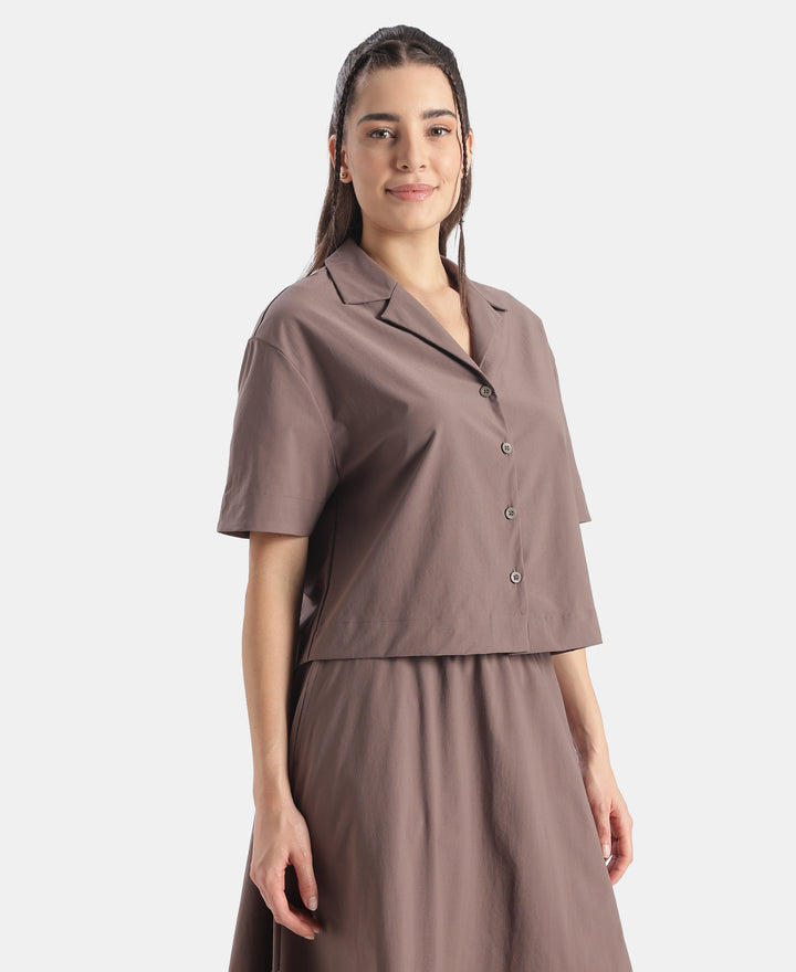 Microfiber Fabric Relaxed Fit Drop Shoulder Styled Shirt - Plum Truffle