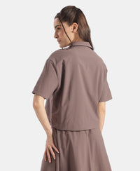Microfiber Fabric Relaxed Fit Drop Shoulder Styled Shirt - Plum Truffle