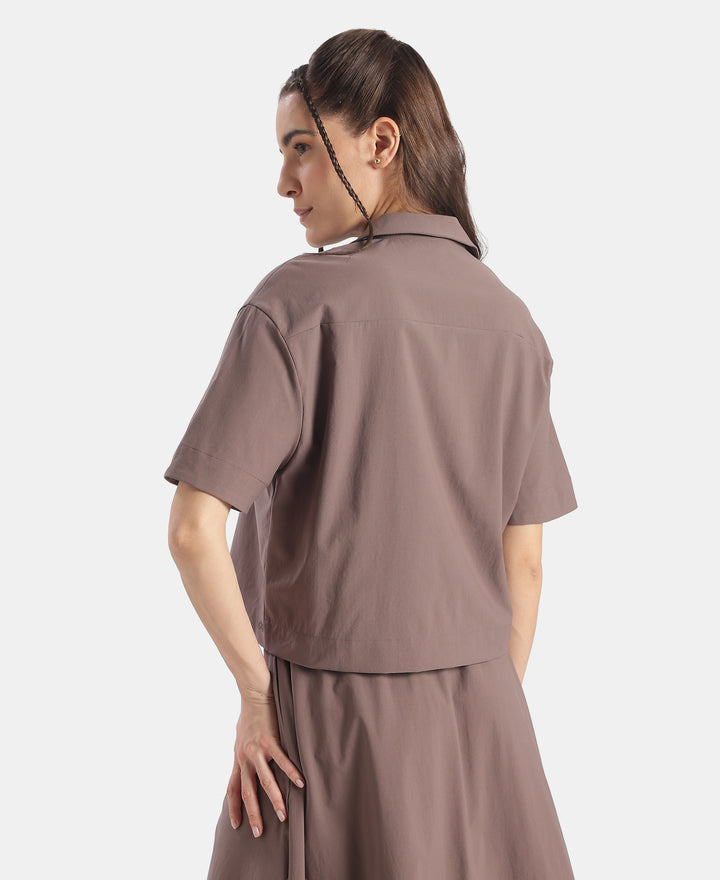 Microfiber Fabric Relaxed Fit Drop Shoulder Styled Shirt - Plum Truffle