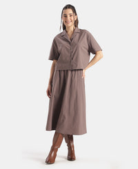 Microfiber Fabric Relaxed Fit Drop Shoulder Styled Shirt - Plum Truffle