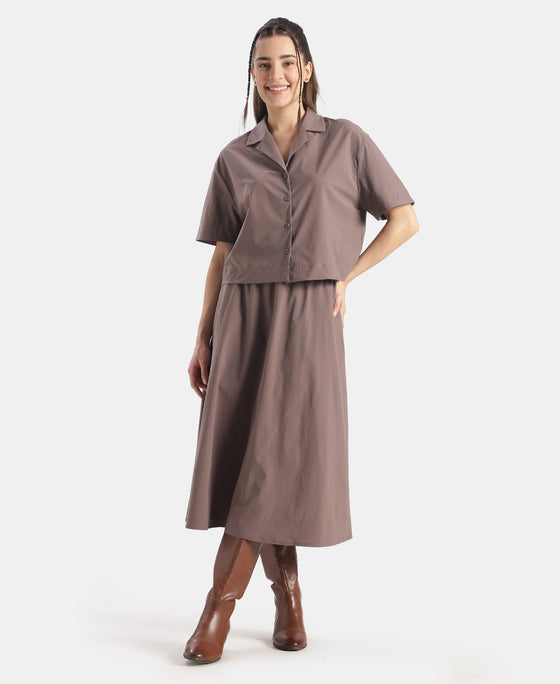 Microfiber Fabric Relaxed Fit Drop Shoulder Styled Shirt - Plum Truffle