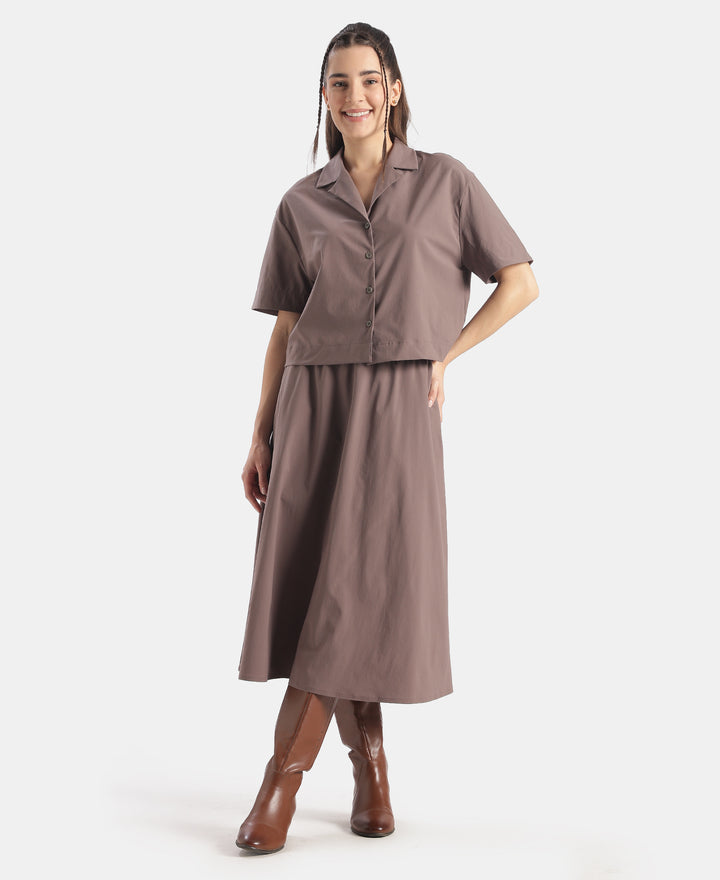 Microfiber Fabric Relaxed Fit Drop Shoulder Styled Shirt - Plum Truffle