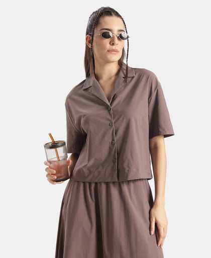 Microfiber Fabric Relaxed Fit Drop Shoulder Styled Shirt - Plum Truffle