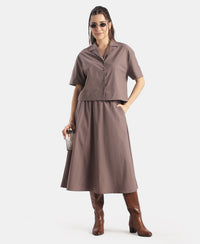 Microfiber Fabric Relaxed Fit Drop Shoulder Styled Shirt - Plum Truffle