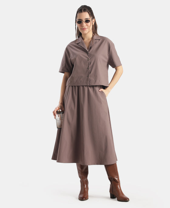 Microfiber Fabric Relaxed Fit Drop Shoulder Styled Shirt - Plum Truffle