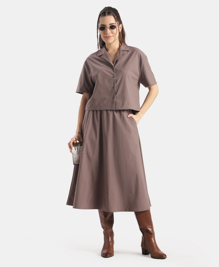 Microfiber Fabric Relaxed Fit Drop Shoulder Styled Shirt - Plum Truffle