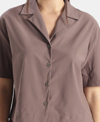 Microfiber Fabric Relaxed Fit Drop Shoulder Styled Shirt - Plum Truffle