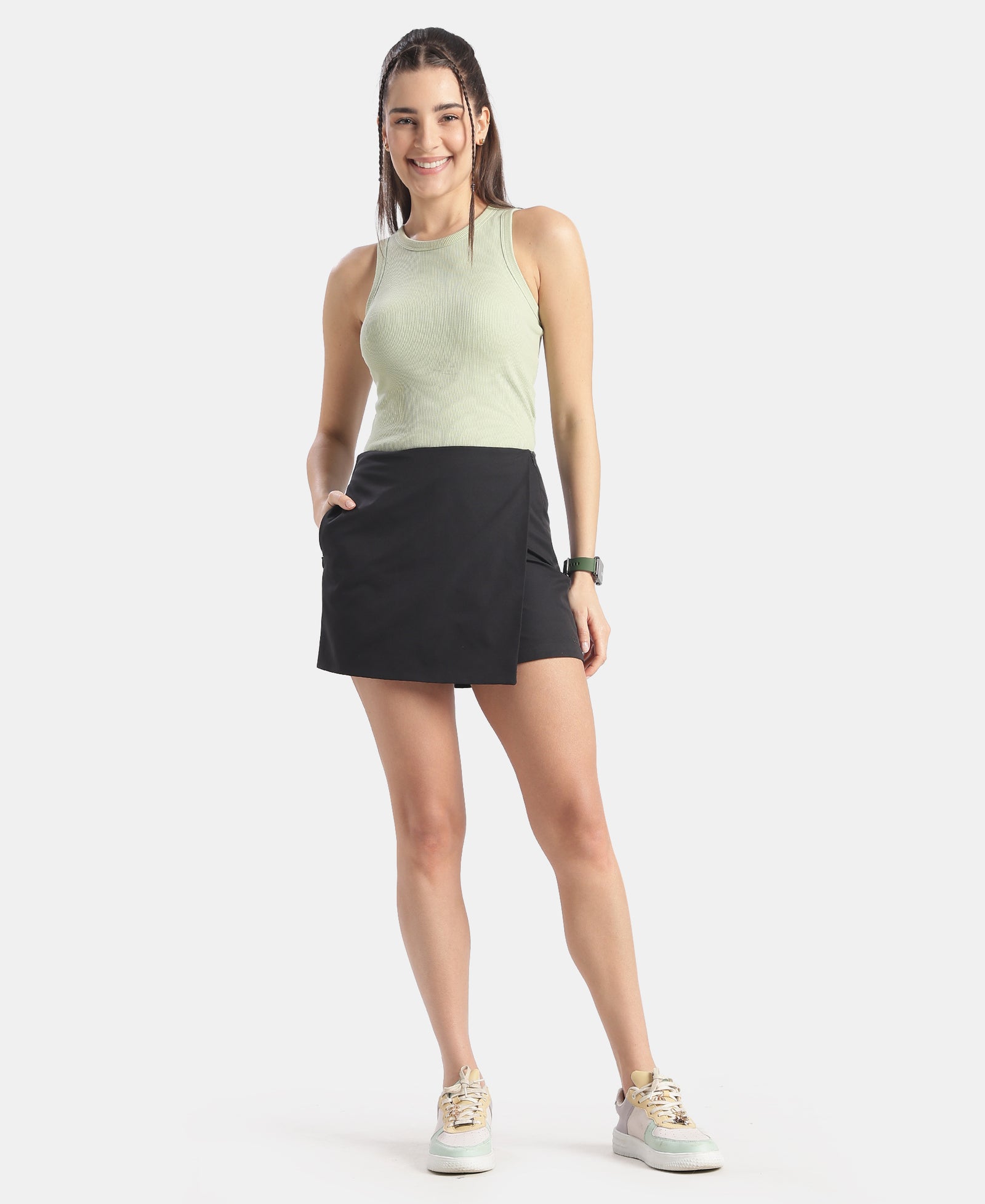 Microfiber Fabric Skort with Side Zipper Pockets - Black