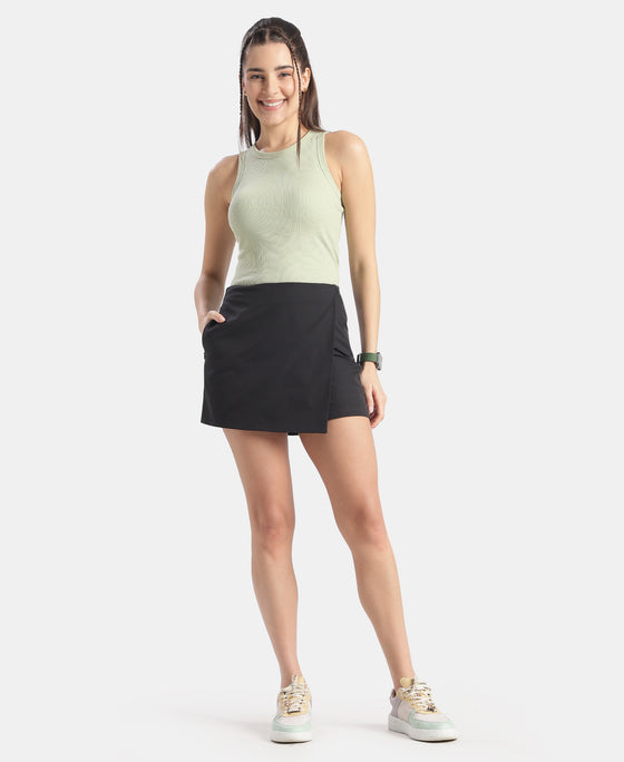 Microfiber Fabric Skort with Side Zipper Pockets - Black