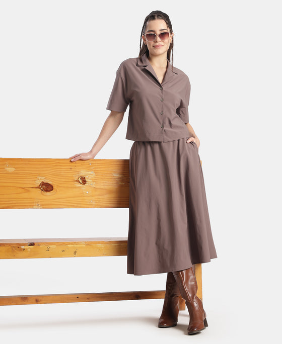 Microfiber Fabric Skirt with Side Pockets - Plum Truffle
