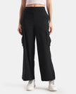 Microfiber Fabric Oversized Cargo Utility Pants with Inner Drawstrings - Black