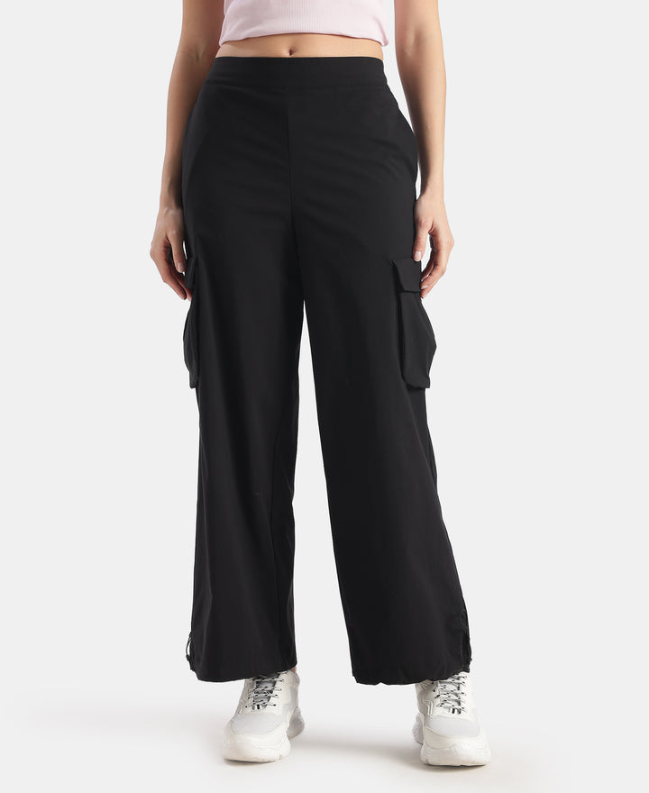Microfiber Fabric Oversized Cargo Utility Pants with Inner Drawstrings - Black
