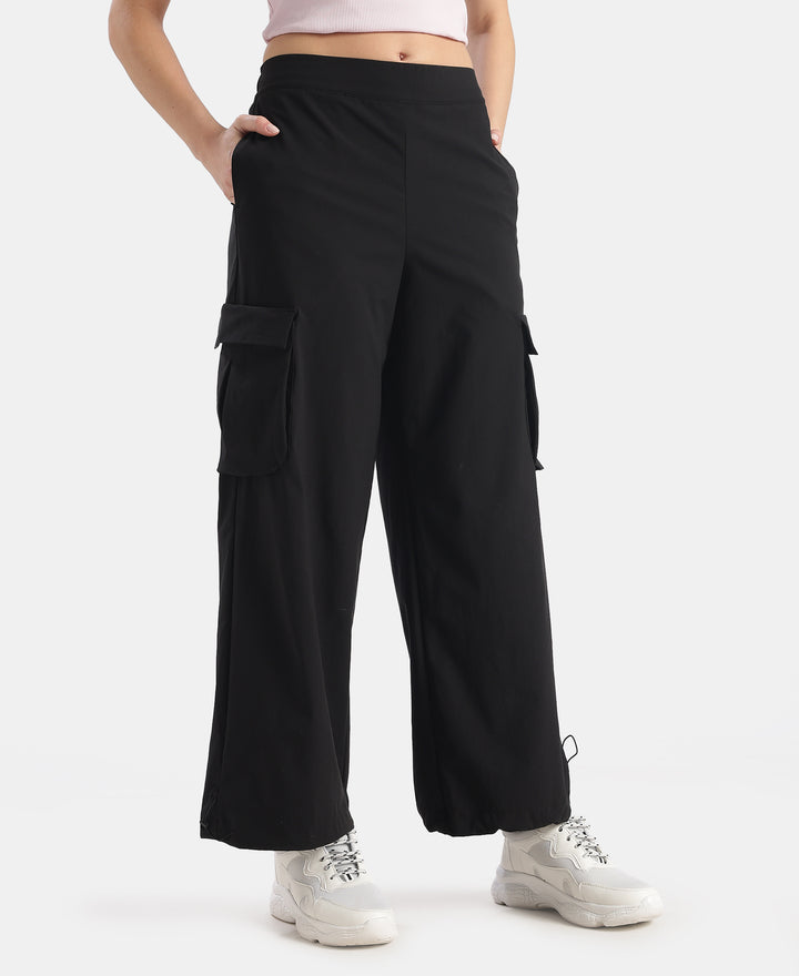 Microfiber Fabric Oversized Cargo Utility Pants with Inner Drawstrings - Black