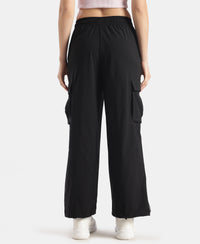 Microfiber Fabric Oversized Cargo Utility Pants with Inner Drawstrings - Black