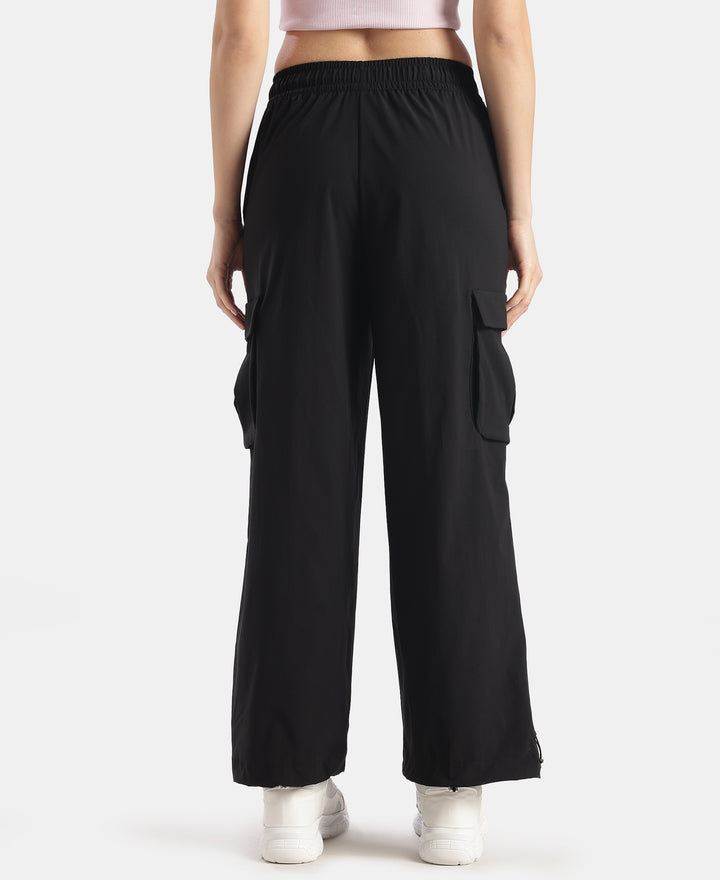 Microfiber Fabric Oversized Cargo Utility Pants with Inner Drawstrings - Black