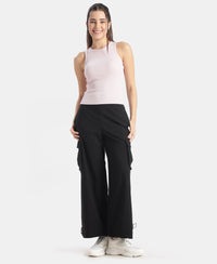 Microfiber Fabric Oversized Cargo Utility Pants with Inner Drawstrings - Black