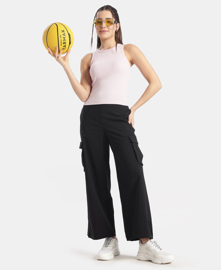 Microfiber Fabric Oversized Cargo Utility Pants with Inner Drawstrings - Black
