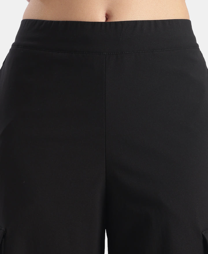 Microfiber Fabric Oversized Cargo Utility Pants with Inner Drawstrings - Black