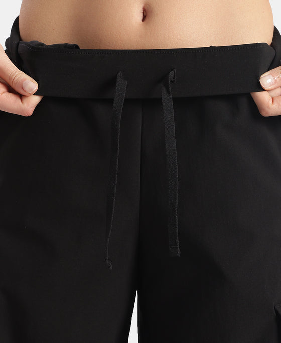 Microfiber Fabric Oversized Cargo Utility Pants with Inner Drawstrings - Black