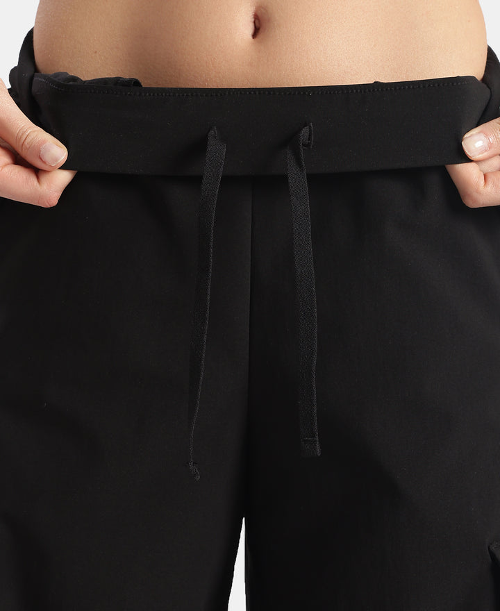 Microfiber Fabric Oversized Cargo Utility Pants with Inner Drawstrings - Black